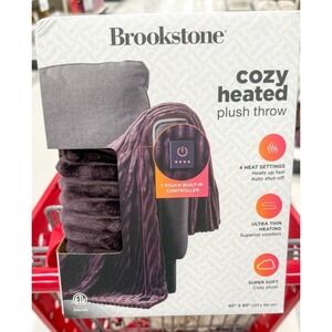 Brookstone Cozy Heated Plush Throw Blanket Ribbed Purple Raisin 50"x 60" NEW